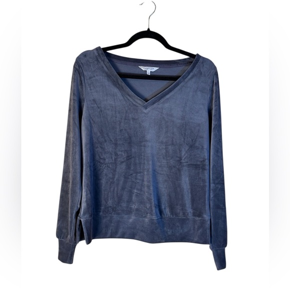 Soma Weekend Gray Velour V-neck Long Sleeve Cozy Pullover Top Size Small - Picture 2 of 10